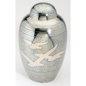 Superior Brass Cremation Ashes Urn  - Adult Size - Flight of the Doves - Shades of Blue
